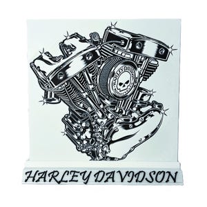 Harley Davidson Engine Plaque/Sign with Custom Harley Base, Unique 3d Motorcycle Engine Picture
