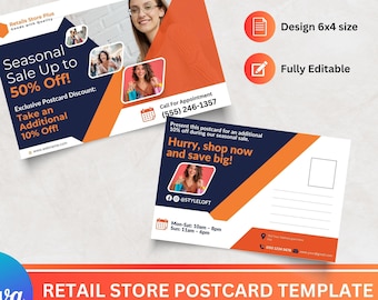 bearbeitbares Laden-Postkarten-Template: DIY Canva Design (15 x 10 cm)