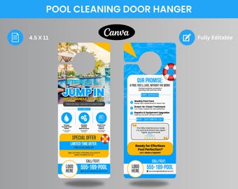 Pool Cleaning Door hanger, Pool Service Door Hanger, Canva Template Door Hanger, Cleaning business