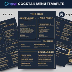 Cocktailkarte, Getränkekarte, Klassische Menükarten, Barkarte, Barkarte Doppelseitig, Barkarte Vorlage, Restaurant Karte
