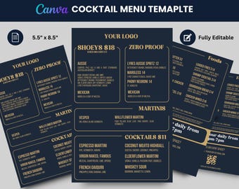 Cocktail Menu, Drink Menu, Classic Menu Cards, Bar Menu, Bar Menu Template Double-Side, Pub menu Template, Restaurant Menu
