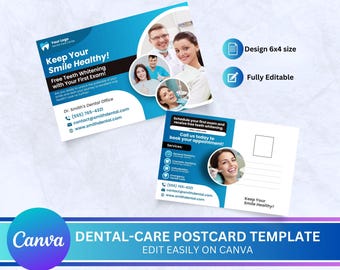 Dental care Postcard, Dental care Template Editable, DIY Canva Postcard Template, Health care Postcard, Canva Templates, Postcard design