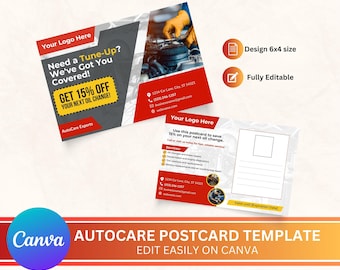 Autocare Postkartenvorlage, bearbeitbares DIY Canva Design (6 x 4 Zoll)