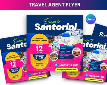 Travel Agent Flyer, Travel, Travel Agent Social Media Flyer, Canva Template, Flyer Template, Flyer Template, Travel itinerary, Editable