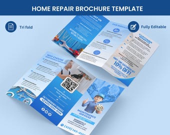 Hausreparatur Broschüre Vorlage, Wartung, Reparatur, Wohnen & Kommerziell, Tri-Fold Canva Vorlage
