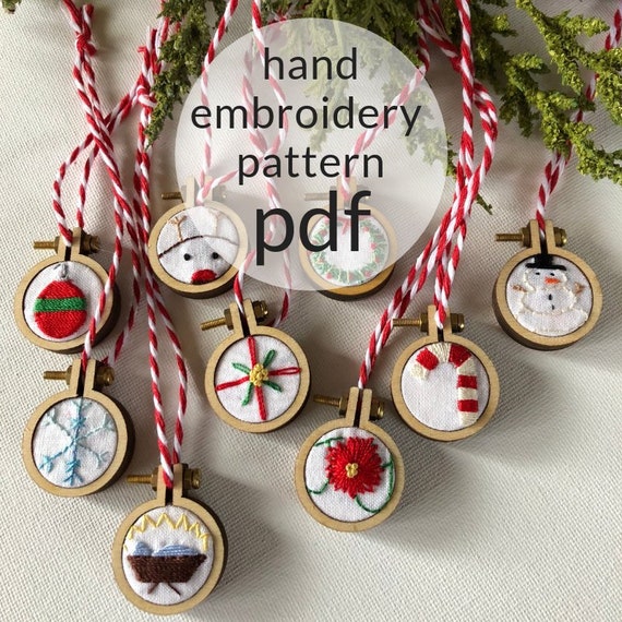 mini christmas ornaments hand embroidery PATTERN PDF downloadable