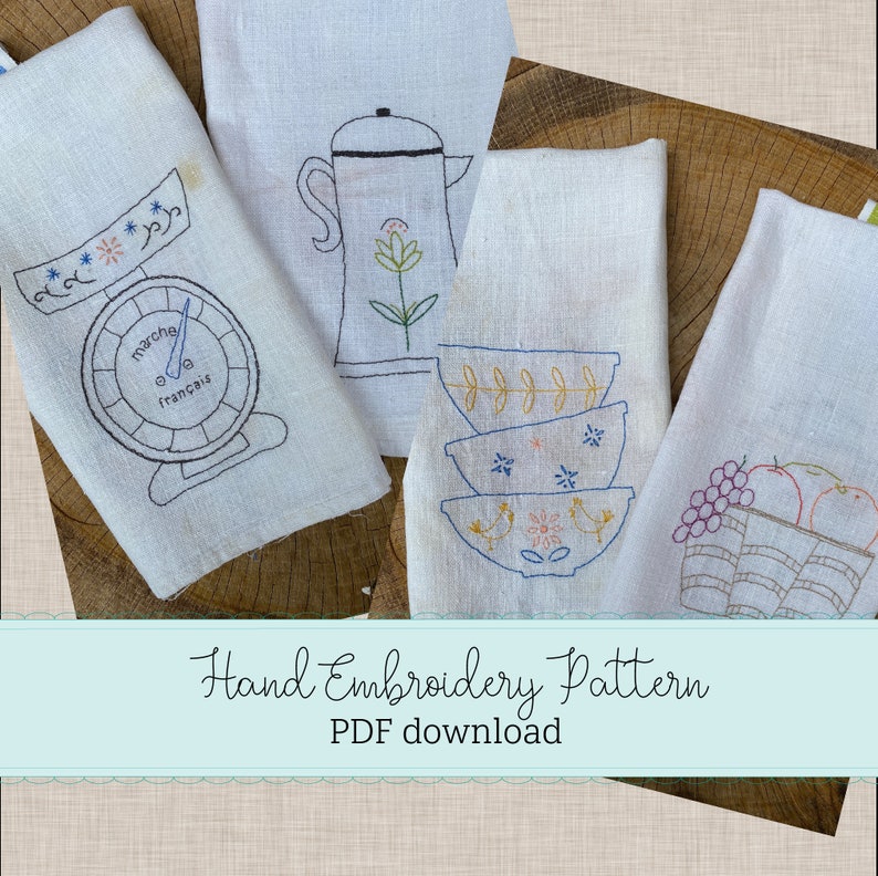 Hand embroidery PATTERN french tea towels PDF pattern Etsy