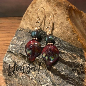 Leaf Earrings, hand-made glass