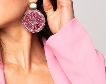 Victoria Beaded Round Ethnic Boho Statement Handmade Earring Plated Gold Accents