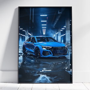 Impresión de Audi RS3, póster de supercoche, póster de coche alemán, póster de hipercoche, decoración de habitación de niños, póster de Audi RS3, regalo, póster de Audi