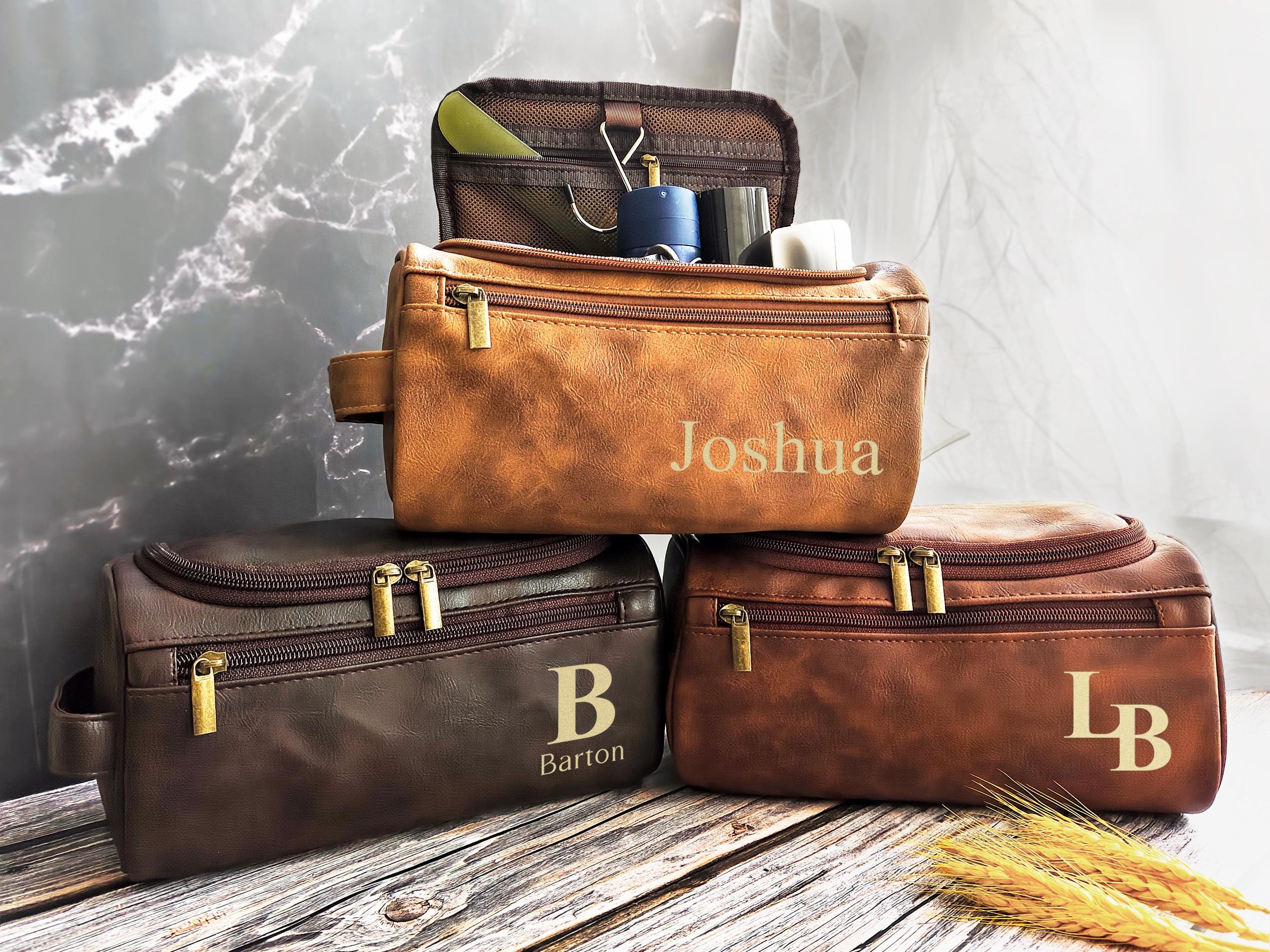Personalized Men's Leather Toiletry Bag, Groomsmen Gifts, Travel Dopp Kit for Best Man, Wedding Proposal Wash Bag, Custom Shaving Kit