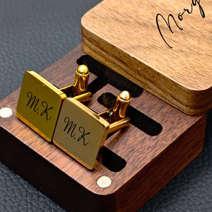Gemelos de metal personalizados con caja grabada, gemelos personalizados para padrinos de boda, gemelos con nombre, regalo de boda personalizado, regalo de San Valentín.
