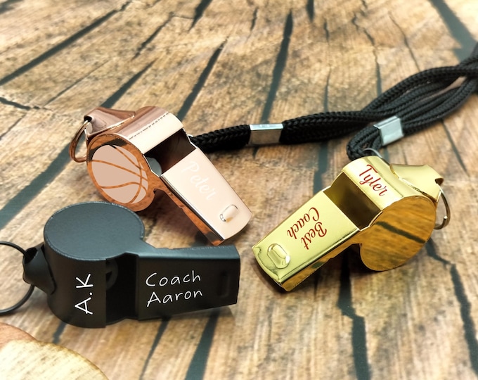 Personalized Coach Whistle, Engraved Stainless Steel Gift for Teacher, Referee