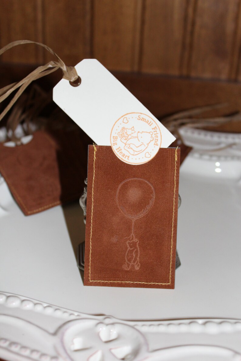 12 Baby Gift Tags ~ Winnie the Pooh Tags in Brown Suede