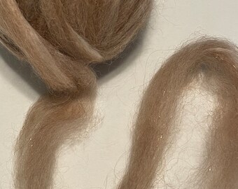 Alpaca, Merino, Silk, Angelina Roving- Tan Roving- 4 oz. - Spinning, Felting, Needle Felting, USA, Local, Natural, Eco