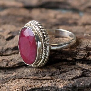 Natural ruby Sterling Silver Ring: Handmade 925 Silver Band-19