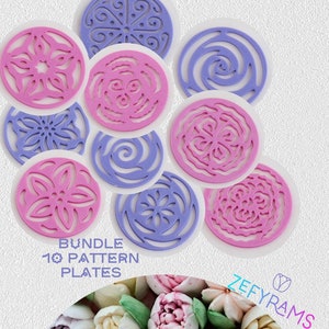 Lot de 10 assiettes motif fleurs Zephyr, ustensiles de confiserie guimauve, embout pour passepoil tulipe zéphyr XXL, embout pour pièce principale nécessaire