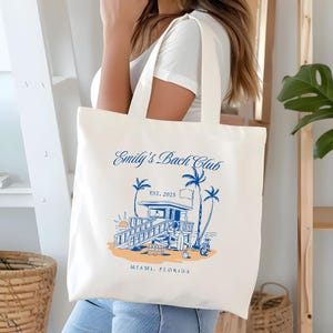 Custom Beach Bachelorette Tote Bag, Beach Bride Gift, Bride Beach Bag, Bridesmaid Beach Bag, Bach Club Bachelorette Party Favor Bag T-04