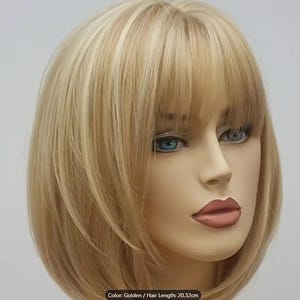 Golden Blonde Short Synthetic Wig Straight Rose Net Cap Hairpiece for Women