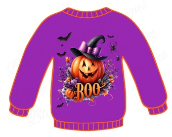 Cute Halloween Autumn PNG Sweater Freshie Cardstock Purple-Pink-Witch-Cat-Ghost-Boo-Pumpkin Freshie Mold Card Stock
