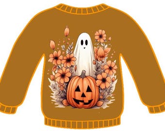 Freshie CardStock PNG Cute Sweater Ghost Pumpkin Halloween