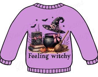 Cute Halloween Purple PNG Sweater Feeling Witchy Witch