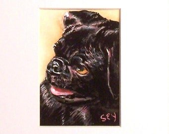 Original ACEO Watercolor Painting - Animals - Dogs - Black Pug - 2 1/2" x 3 1/2" - Artist Trading Cards - Art Cards - Fine Art