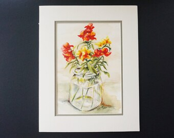 Original Art - Watercolor Painting - Snapdragons in a Mason Jar - Floral Painting - Flowers - Home Decor - Wall Art - Gift for Home