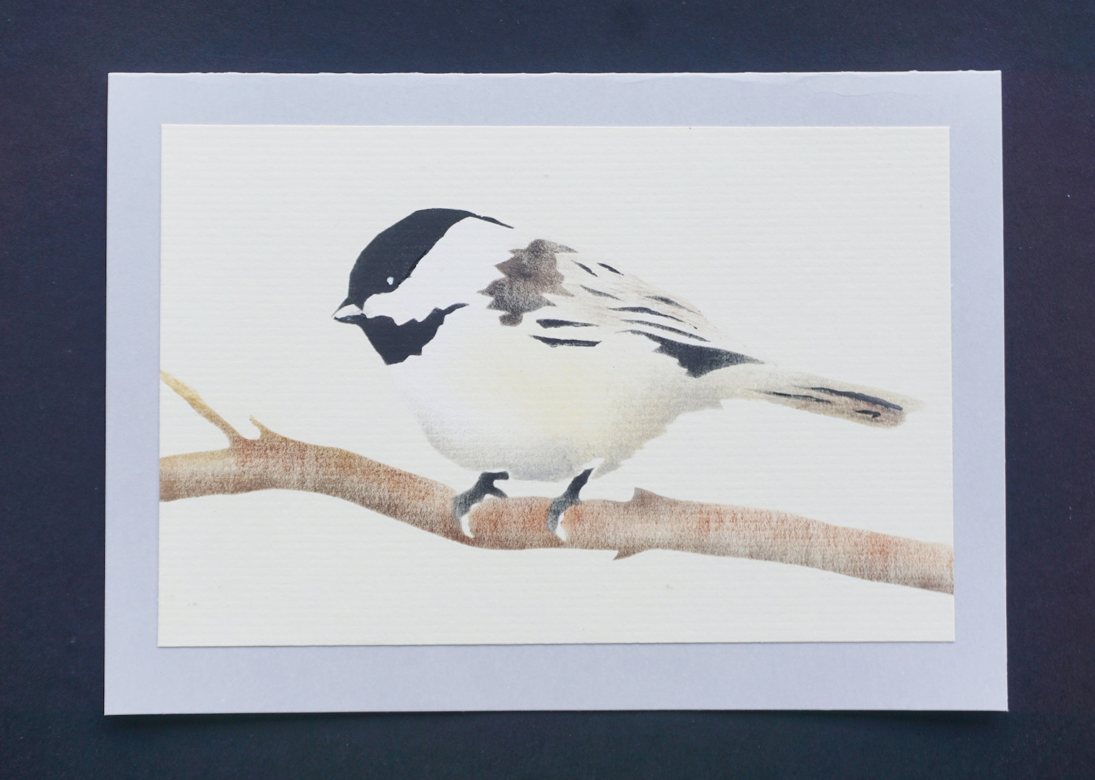 Note Card Hand Stenciled Chickadee Bird Painting Blank Greeting Card ...
