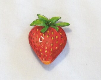 Refrigerator Magnet - Hand Painted Strawberry - Watercolor Painting - Fruit Magnet - Kitchen Decor - Strawberry Magnet