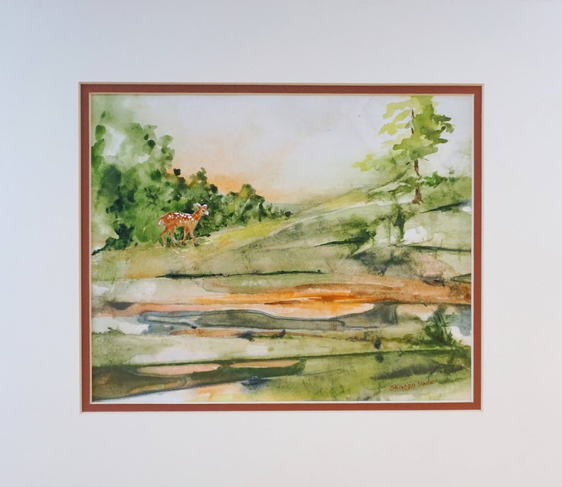 Deer Watercolor Painting Animal Art Original Art Wall Art Fawn Landscape Wildlife Art Home Decor