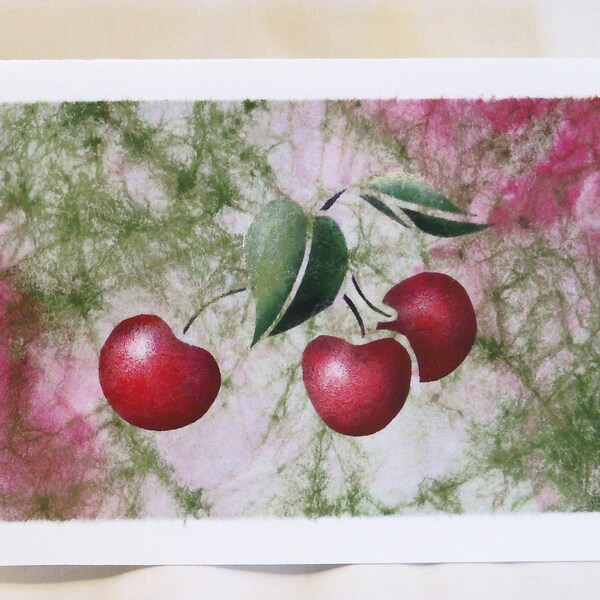 Note Card - Hand Stenciled Cherries cherry