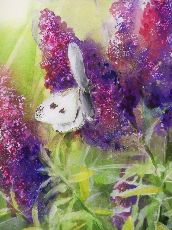Original Watercolor Painting White Butterfly Includes Mat Etsy