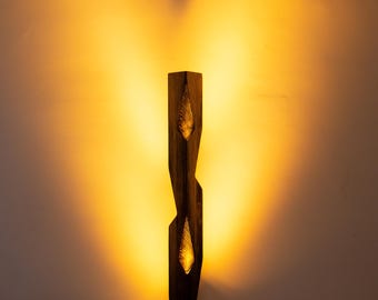 Sculptural Wooden Floor Lamp – Hand-Carved Solid Wood Ambient Lighting for Living Room or Bedroom, Rustic Modern Cabin Decor, Made to Order