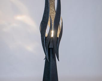 Sculptural Dark Wood Floor Lamp, Mid Century Modern Standing Light for Living Room, Handmade Solid Wood Ambient Lighting Home Decor