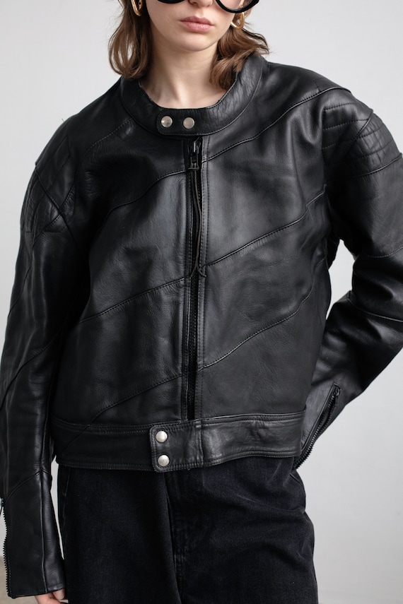 Vintage Leather Jacket Black Racer - Etsy