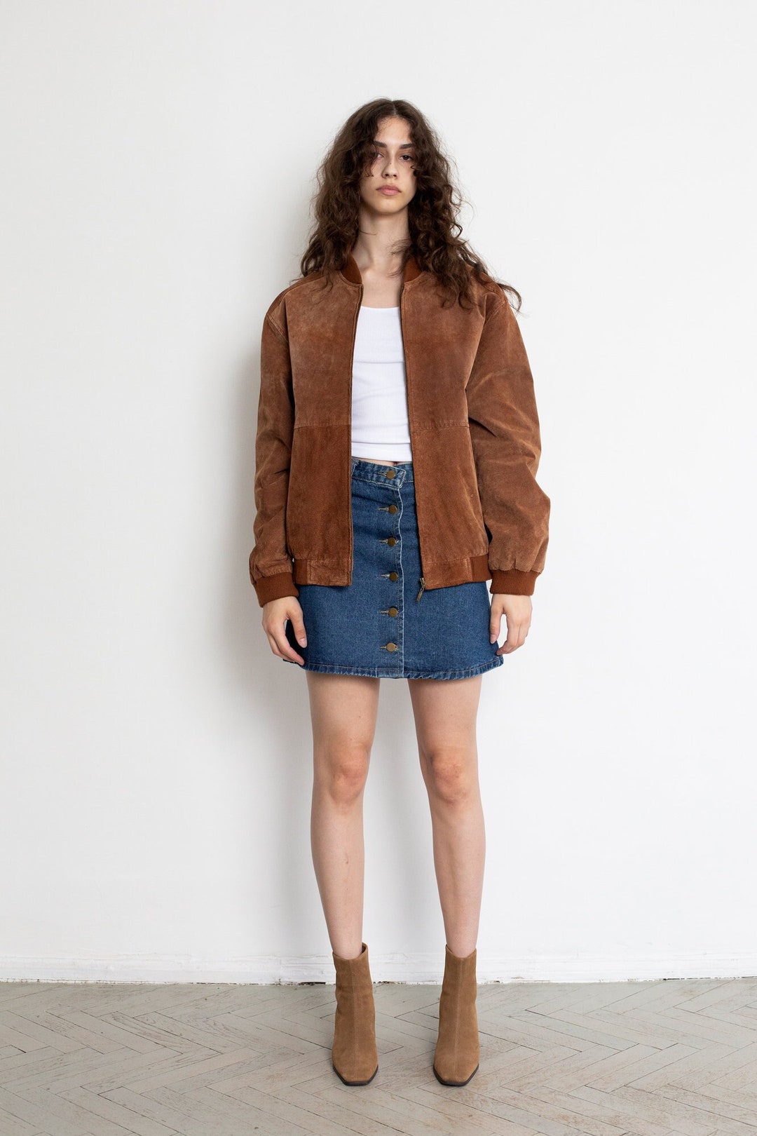 Vintage 90s Brown Suede Leather Bomber Jacket - Etsy Vintage 90s Brown Suede Leather Bomber Jacket - Etsy