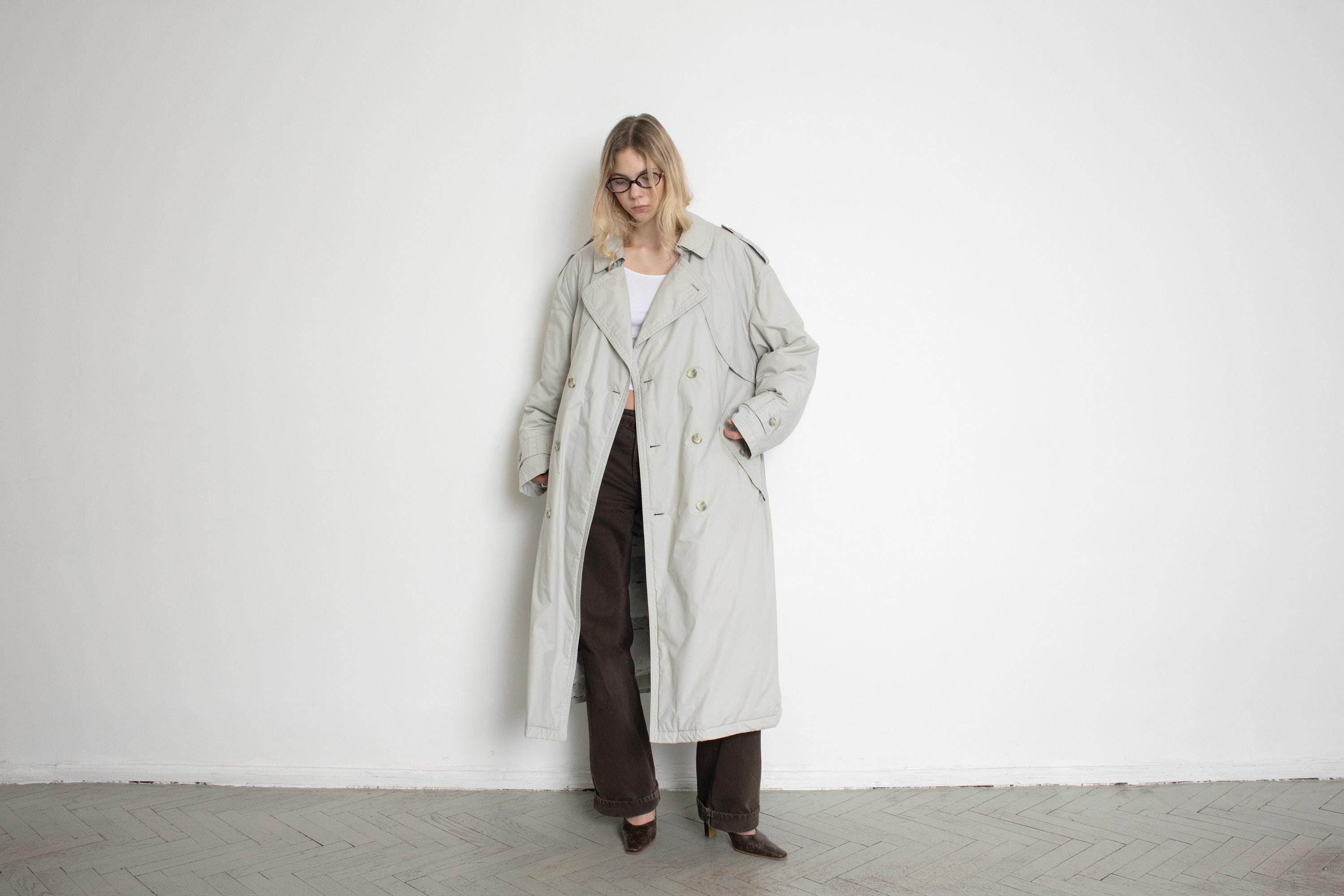 Vintage Trench Coat Puffer Light Grey Spring Jacket Long