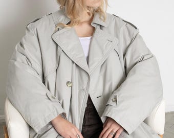 Vintage Trench Coat Puffer Light Grey Spring Jacket Long