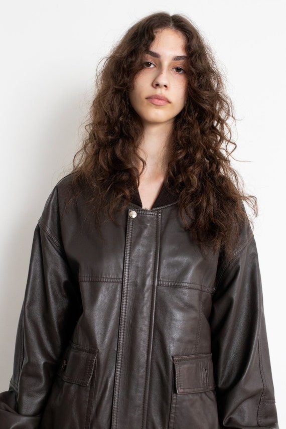 Vintage 90s Brown Leather Bomber Jacket - Etsy