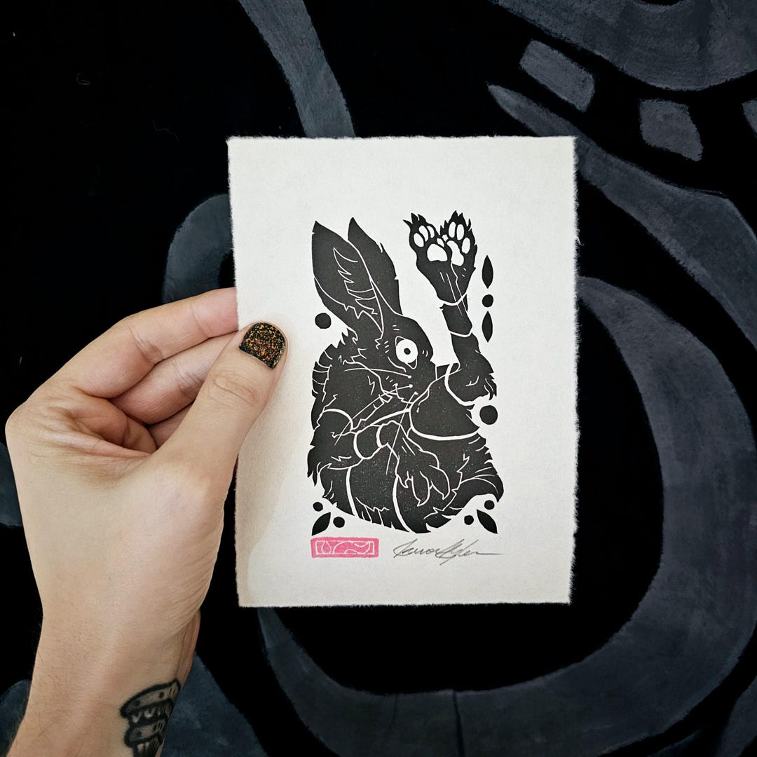 Ropes and Rabbit Linocut Print: Goth Shibari Animal Art - Etsy