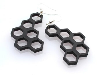 Black Geometric Earrings in Laser Cut Acrylic