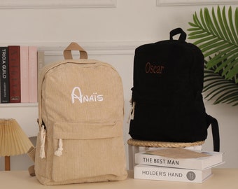 Personalized Embroidered Corduroy Kids Backpack - Custom School Bag