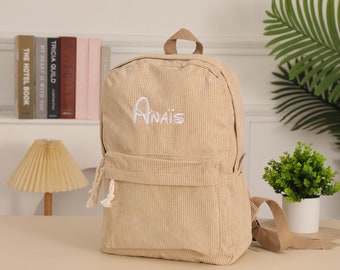 Embroidered Corduroy Backpack: Personalized Kids School Bag