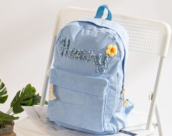 Embroidered Corduroy Backpack: Personalized School Bag
