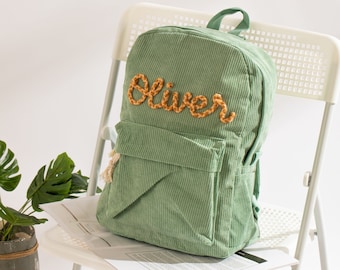 Handmade Embroidered Corduroy Backpack: Custom Kids School Bag