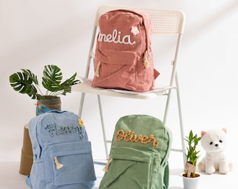 Handmade Embroidered Corduroy Backpack: Personalized School Bag