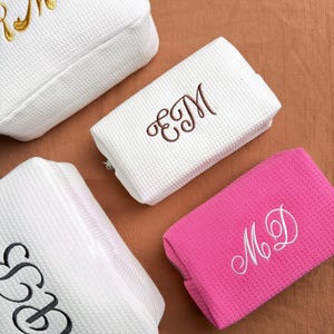 Personalized Waffle Travel Cosmetic Bag - Custom Monogram Makeup Bag, Embroidered Toiletry Bag, Bridesmaid Gifts, Gift For Her, Makeup bag
