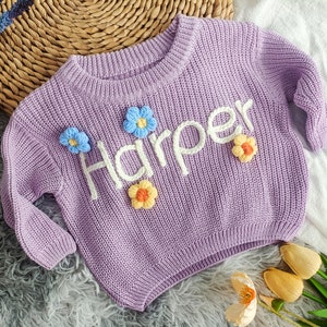 Personalized Newborn Baby Name Sweater, Custom Baby Sweater with Hand-Embroidered Name, Hand Embroidered Name Sweater, Baby Shower Gift