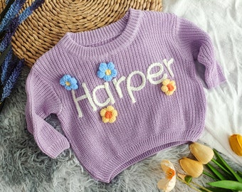 Hand-Embroidered Name Baby Sweater: Personalized Newborn Gift